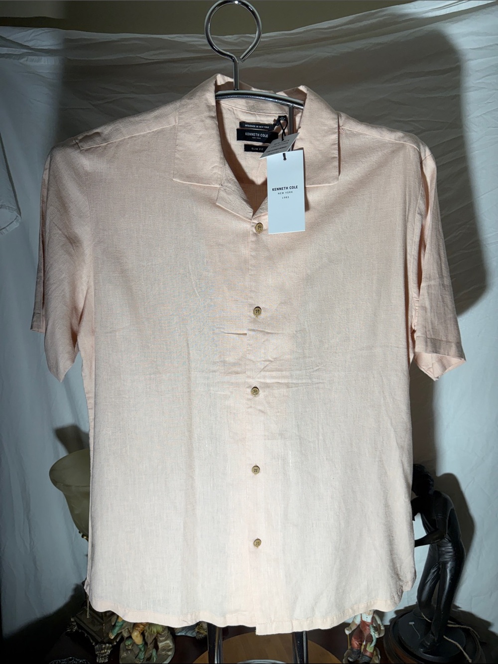 Kenneth Cole Pale Peach Short Sleeve Button-Down Shirt